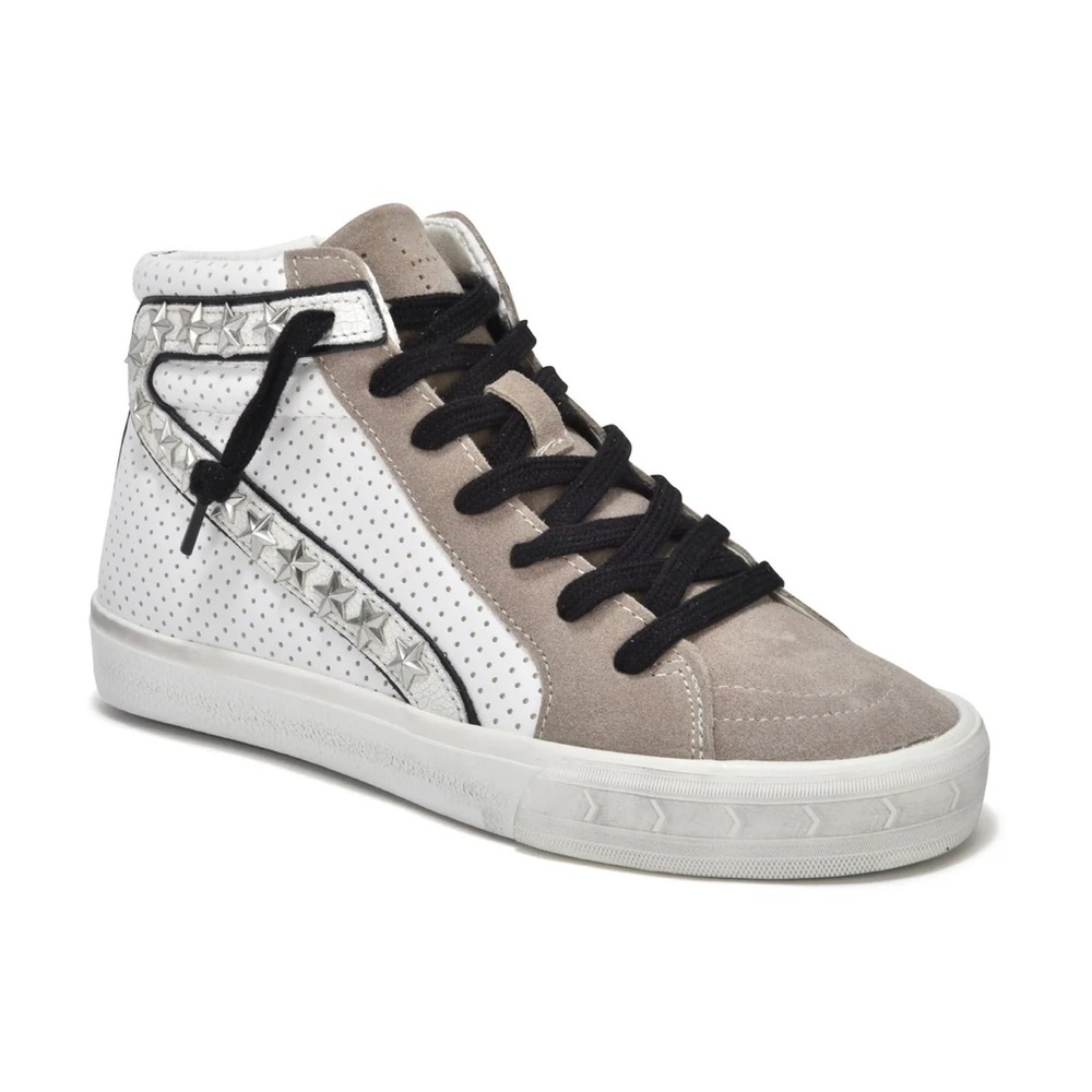 Vintage Havana Gadol Distressed Sneakers in White & Taupe Size 6.5